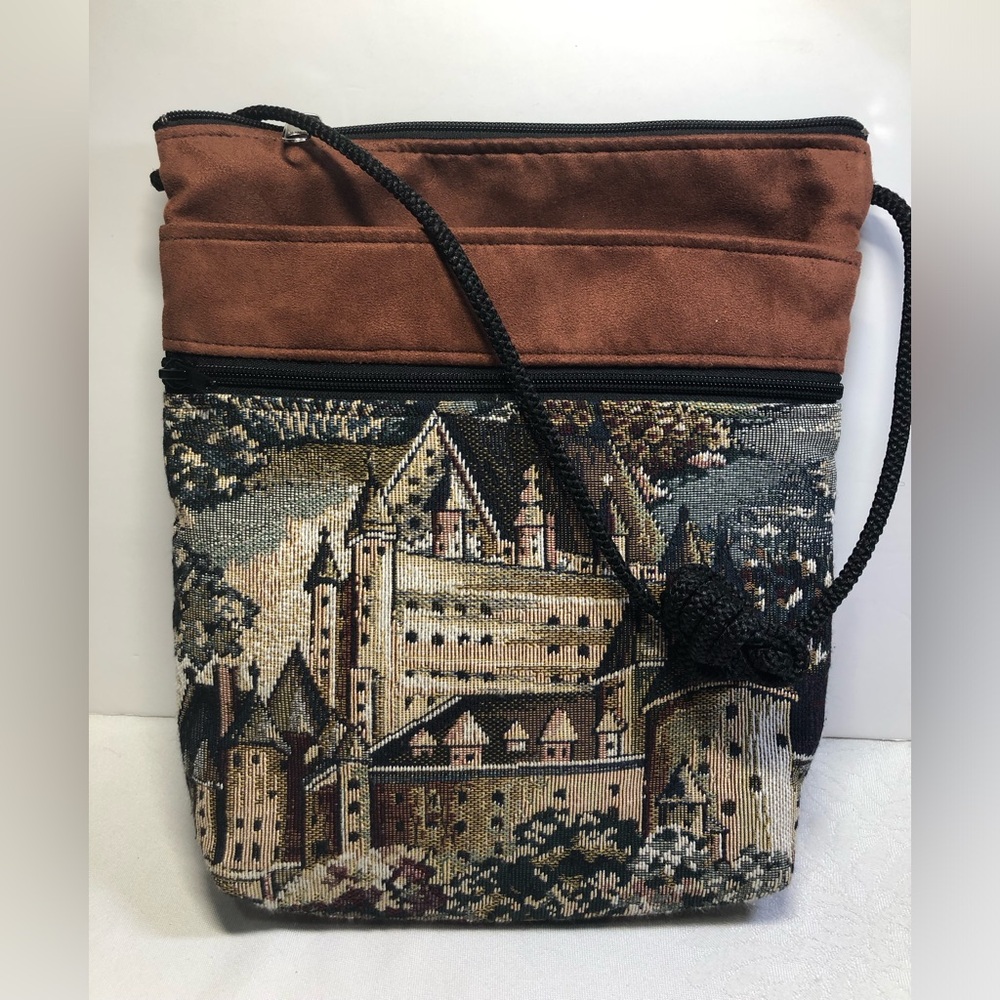 Tapestry Crossbody Bag faux suede